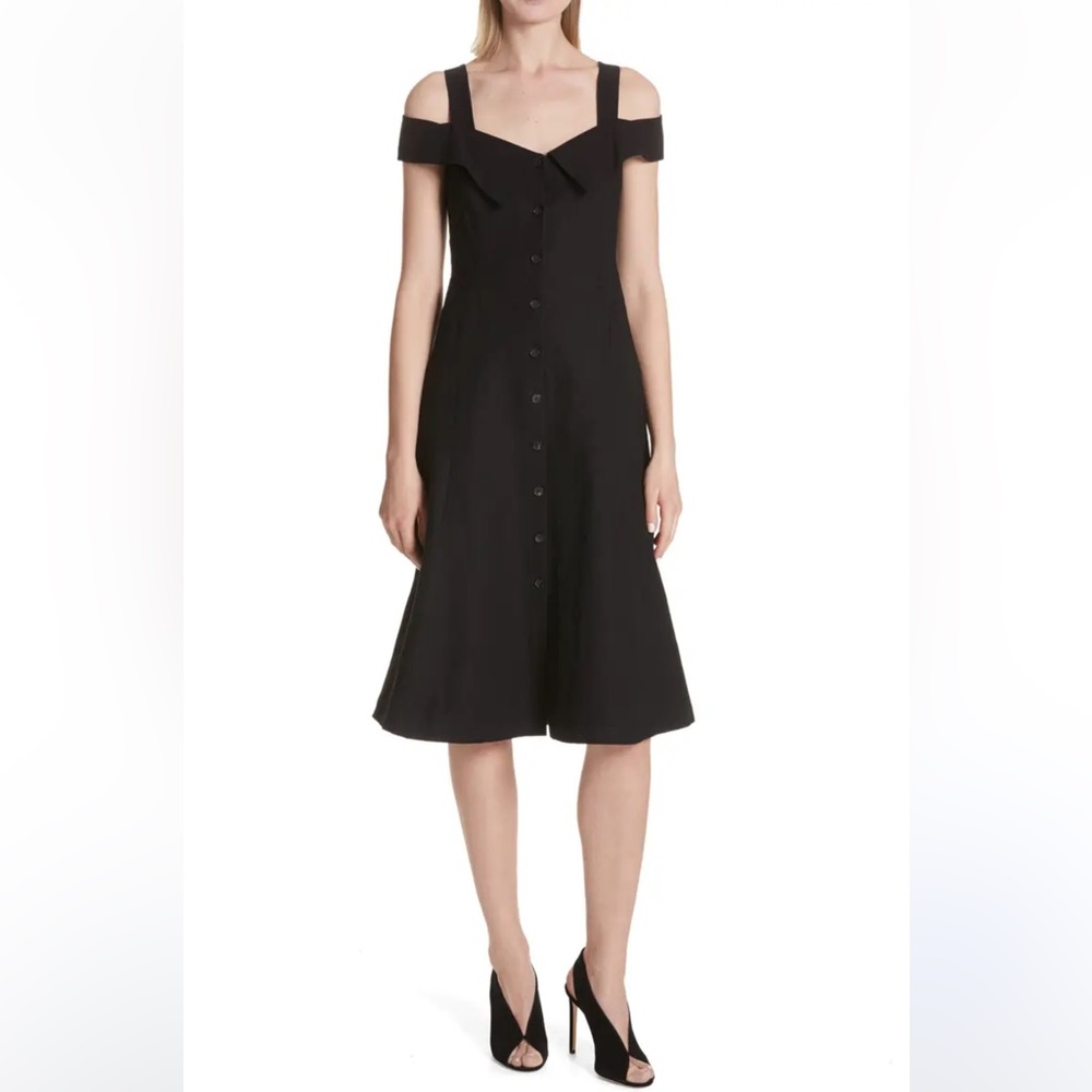 A.L.C. Hudson Size 8 Cold Shoulder Linen Blend Midi Black Dress